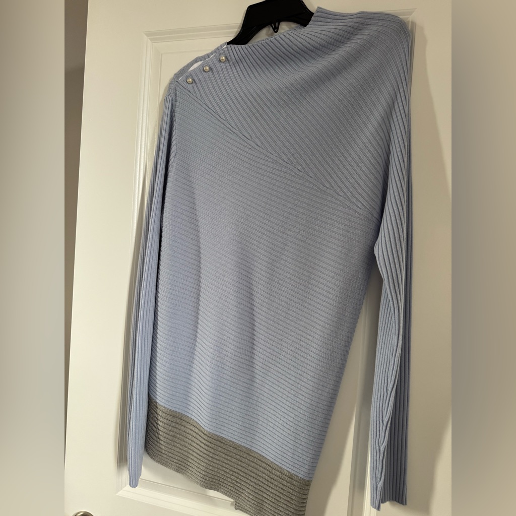 Rag & Bone Light Blue Ribbed Turtleneck Sweater With Shoulder Button Detail